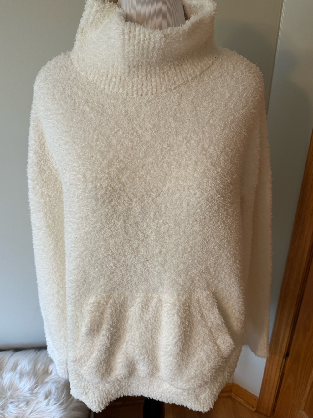 Lou & Grey Cream Fuzzy Turtleneck Pullover